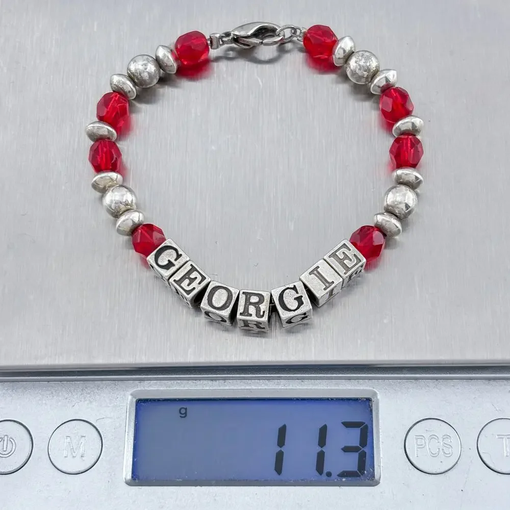 Vintage Sterling Silver 925 Georgie Red Glass Bracelet 6.25